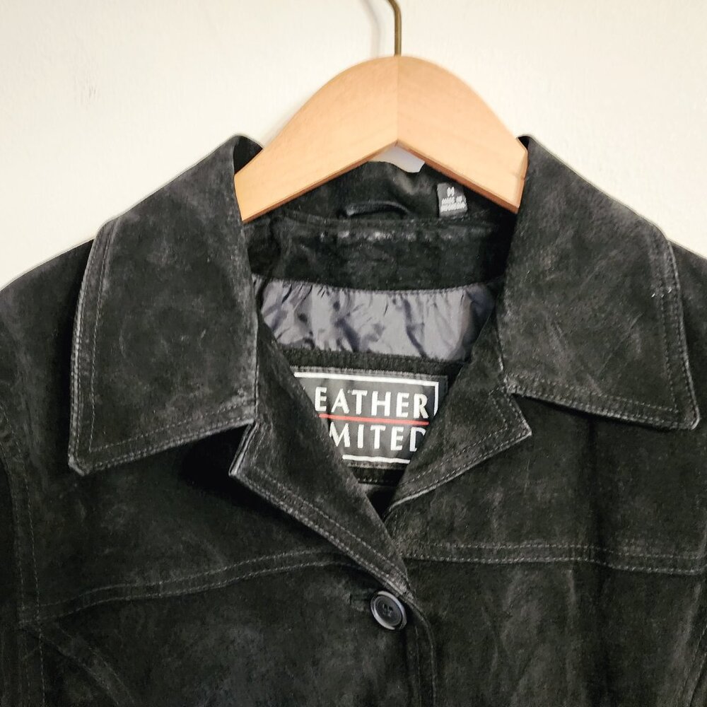 Leather Limited Suede Leather Jacket Coat Button Front Black Women M Classic - Picture 4 of 12